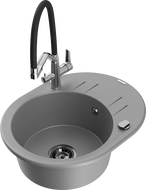 Mexen Kevin fregadero de granito de 1 cubeta con grifo de cocina Duo, gris - 6517-71-671701-07-B