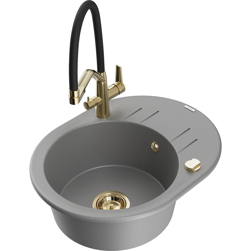 Mexen Kevin fregadero de granito de 1 seno con grifo de cocina Duo, gris - 6517-71-671701-57-G
