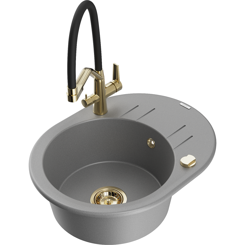 Mexen Kevin single-bowl granite kitchen sink with Duo kitchen tap, grey - 6517-71-671701-57-G