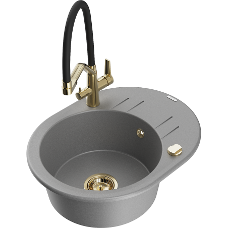 Mexen Kevin single-bowl granite kitchen sink with Duo kitchen tap, grey - 6517-71-671701-57-G