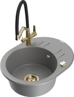 Mexen Kevin fregadero de granito de 1 seno con grifo de cocina Duo, gris - 6517-71-671701-57-G