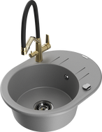 Mexen Kevin fregadero de granito de 1 cubeta con grifo de cocina Duo, gris - 6517-71-671701-57-B