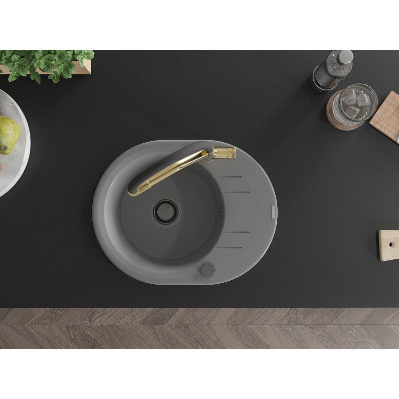 Mexen Kevin 1-bowl granite sink with Duo kitchen tap, grey - 6517-71-671701-57-B
