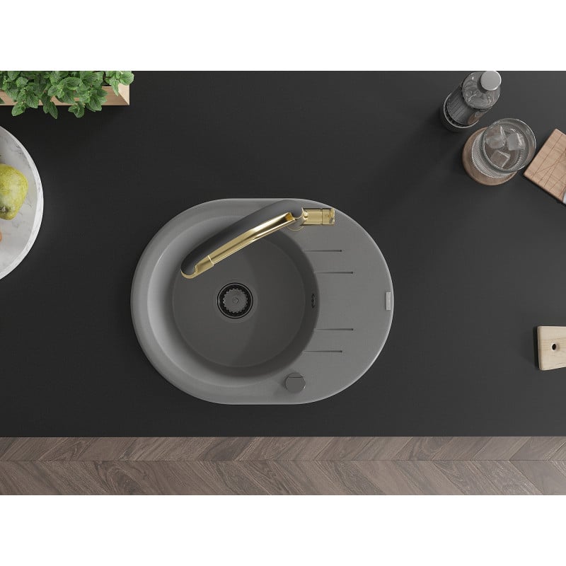 Mexen Kevin fregadero de granito de 1 cubeta con grifo de cocina Duo, gris - 6517-71-671701-57-B