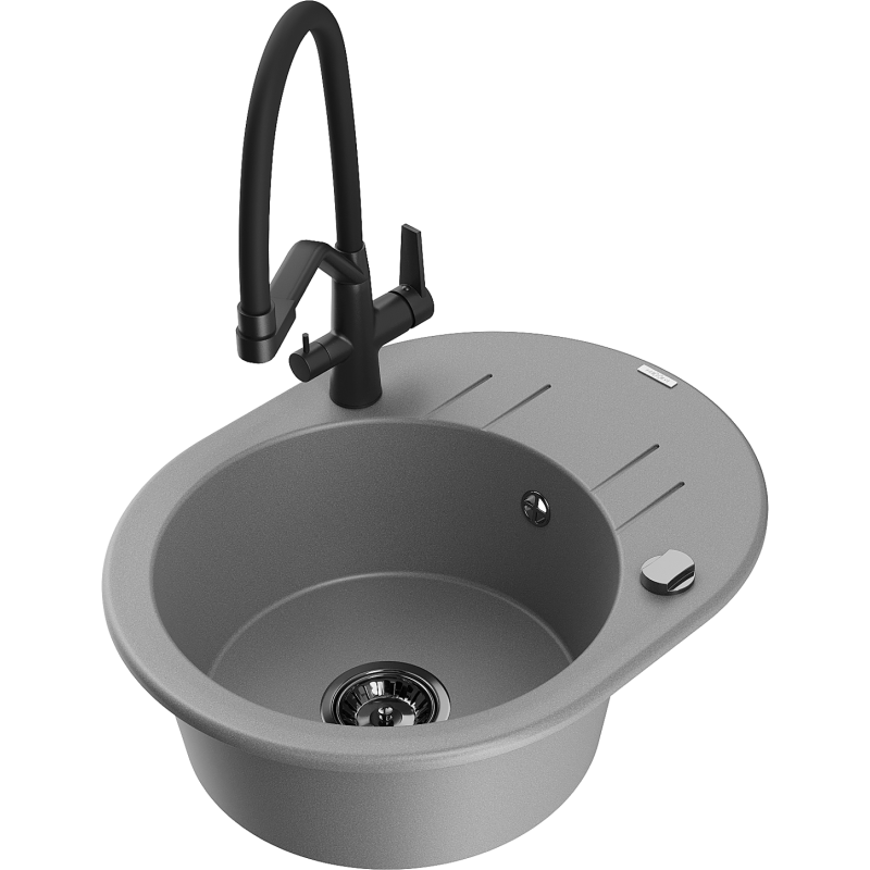 Mexen Kevin fregadero de granito de 1 cuenco con grifo de cocina Duo, gris - 6517-71-671701-70-B