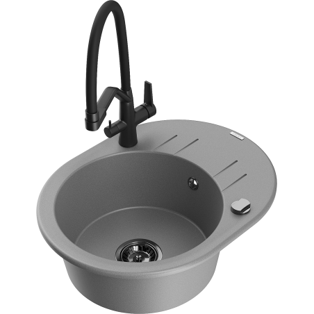 Mexen Kevin 1-bowl granite sink with Duo kitchen tap, grey - 6517-71-671701-70-B