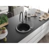 Mexen Kevin 1-bowl granite sink with Duo kitchen tap, black/silver metallic - 6517-73-671701-07