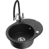 Mexen Kevin fregadero de granito 1 seno con grifo de cocina Duo, negro/metálico plateado - 6517-73-671701-07