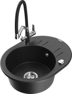 Mexen Kevin lavello in granito a 1 vasca con rubinetto da cucina Duo, nero/argento metallizzato - 6517-73-671701-07