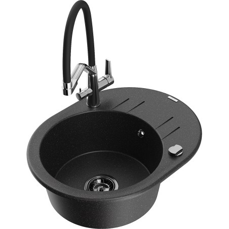 Mexen Kevin granit gootsteen met 1 bak en keukenmengkraan Duo, zwart/zilver metallic - 6517-73-671701-07-B