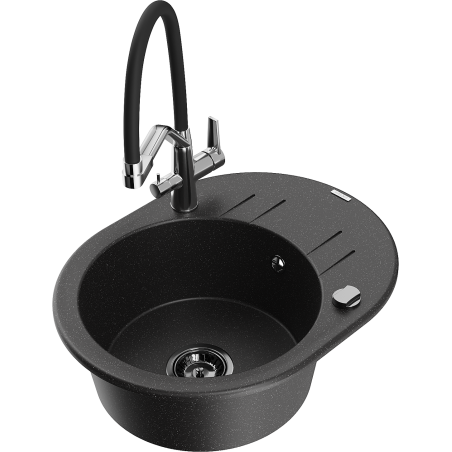 Mexen Kevin lavello in granito 1-vasca con rubinetto cucina Duo, nero/argento metallico - 6517-73-671701-07-B