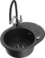 Mexen Kevin fregadero de granito de 1 cubeta con grifo de cocina Duo, negro/metálico plateado - 6517-73-671701-07-B