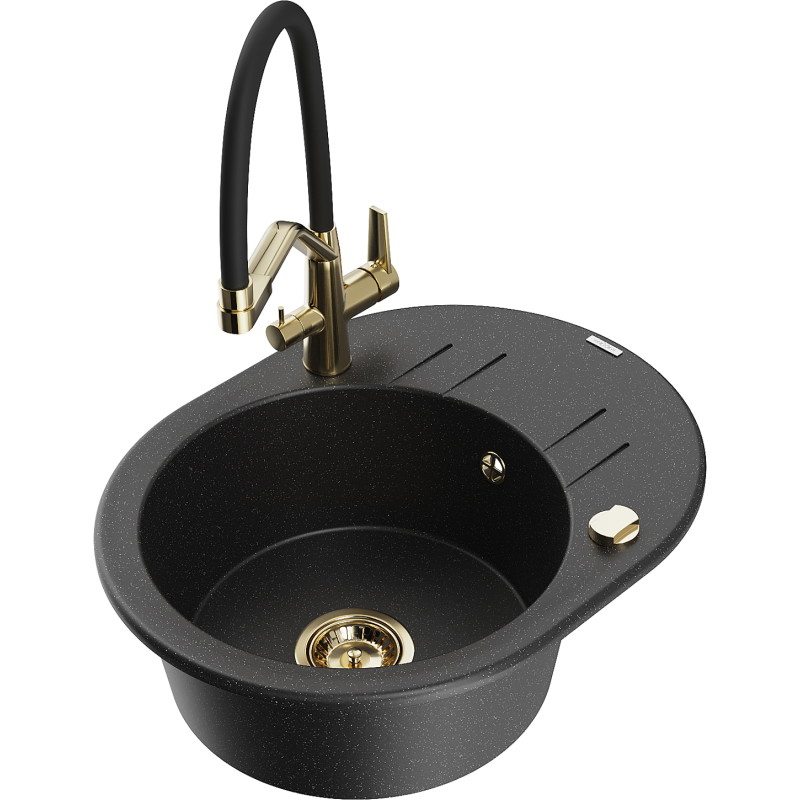 Mexen Kevin fregadero de granito de 1 seno con grifo de cocina Duo, negro/plateado metálico - 6517-73-671701-57-G