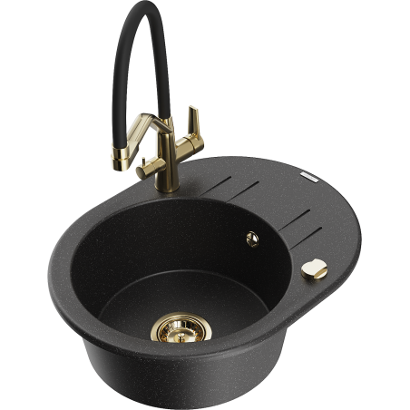 Mexen Kevin grants izlietne ar 1 nodalījumu un virtuves jaucējkrāns Duo, melns/sudraba metālisks - 6517-73-671701-57-G