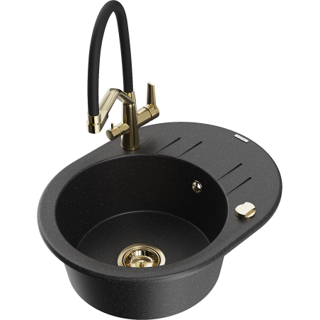 Mexen Kevin lavello in granito a 1 vasca con miscelatore da cucina Duo, nero/argento metallizzato - 6517-73-671701-57-G