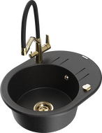 Mexen Kevin lavello in granito a 1 vasca con miscelatore da cucina Duo, nero/argento metallizzato - 6517-73-671701-57-G