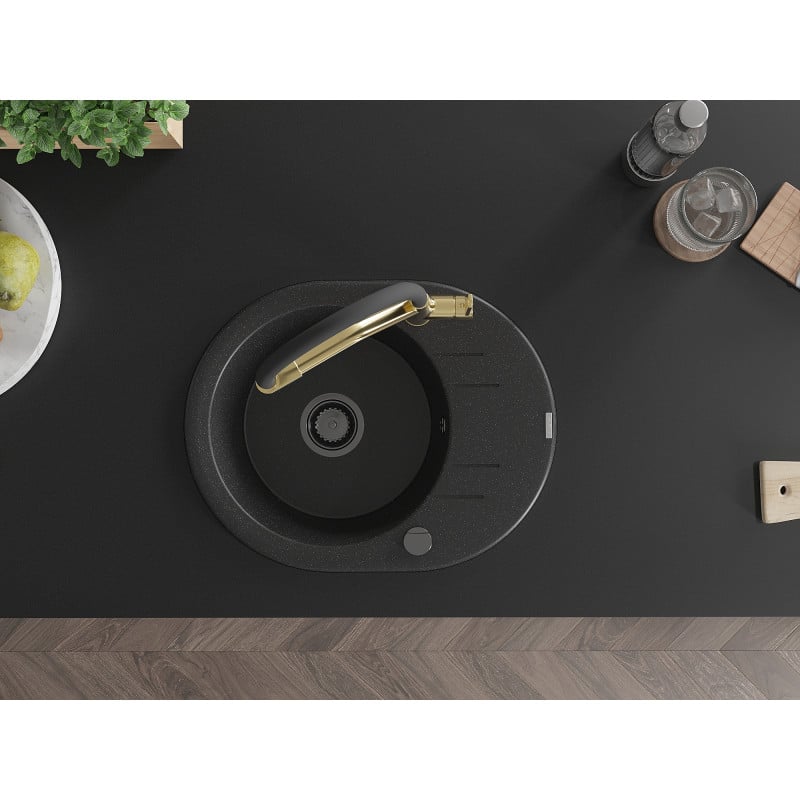 Mexen Kevin fregadero de granito de 1 seno con grifo de cocina Duo, negro/plateado metálico - 6517-73-671701-57-B