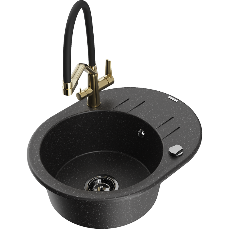 Mexen Kevin fregadero de granito de 1 seno con grifo de cocina Duo, negro/plateado metálico - 6517-73-671701-57-B