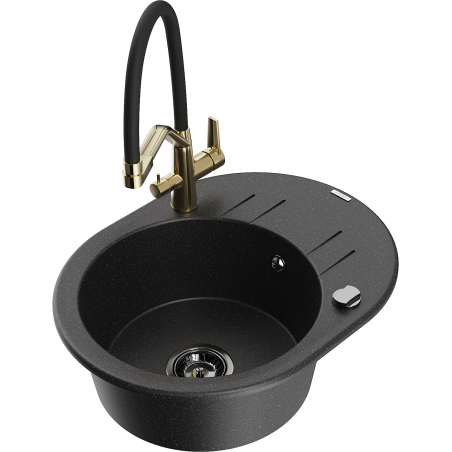 Mexen Kevin 1-bowl granite sink with Duo kitchen tap, black/silver metallic - 6517-73-671701-57-B