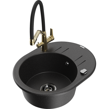 Mexen Kevin lava-loiça em granito de uma bacia com torneira de cozinha Duo, preto/prateado metálico - 6517-73-671701-57-B