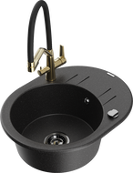 Mexen Kevin 1-bowl granite sink with Duo kitchen tap, black/silver metallic - 6517-73-671701-57-B
