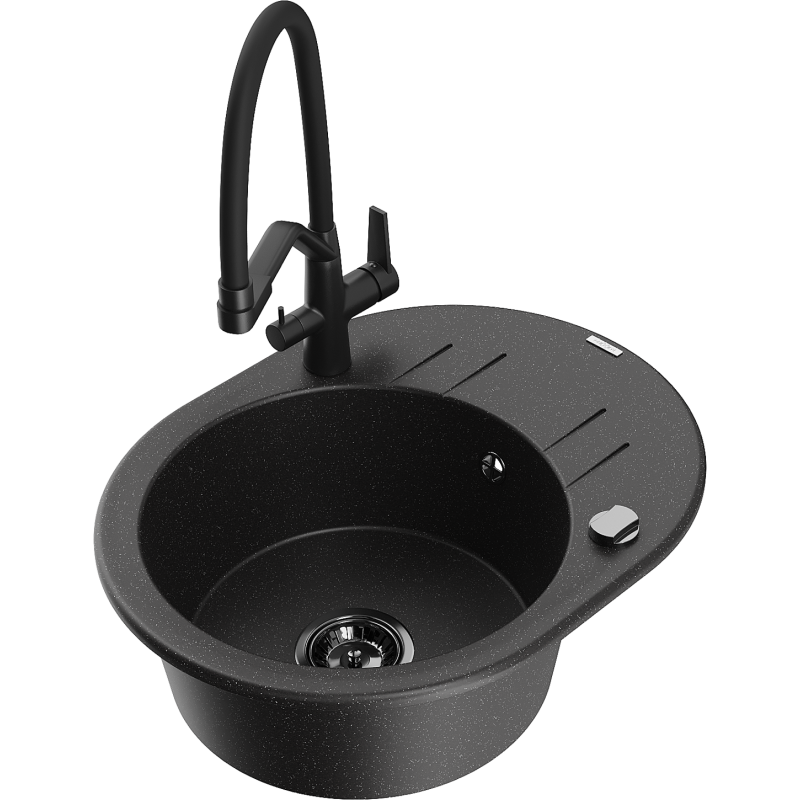 Mexen Kevin fregadero de cocina de granito de 1 cubeta con grifo Duo, negro/plateado metálico - 6517-73-671701-70-B