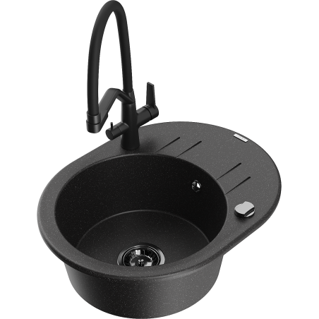 Mexen Kevin fregadero de cocina de granito de 1 cubeta con grifo Duo, negro/plateado metálico - 6517-73-671701-70-B