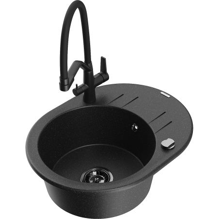 Mexen Kevin lavello in granito ad 1 vasca con rubinetto da cucina Duo, nero/argento metallico - 6517-73-671701-70-B