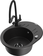 Mexen Kevin fregadero de cocina de granito de 1 cubeta con grifo Duo, negro/plateado metálico - 6517-73-671701-70-B