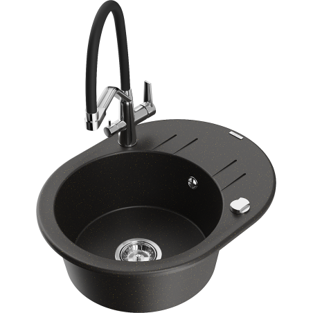 Mexen Kevin 1-bowl granite sink with Duo kitchen tap, black/gold metallic - 6517-75-671701-07