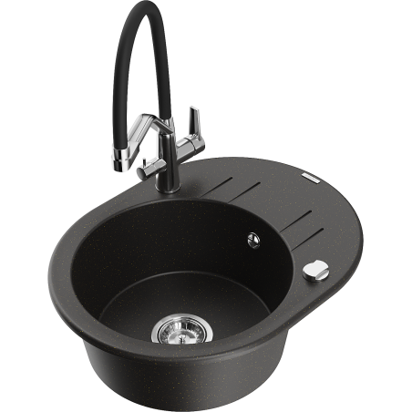 Mexen Kevin fregadero de granito de 1 seno con grifo de cocina Duo, negro/dorado metálico - 6517-75-671701-07