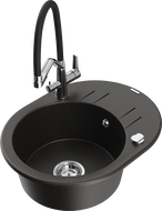 Mexen Kevin fregadero de granito de 1 seno con grifo de cocina Duo, negro/dorado metálico - 6517-75-671701-07