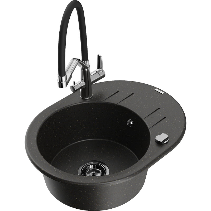 Mexen Kevin lavello da cucina in granito a 1 vasca con miscelatore Duo, nero/oro metallico - 6517-75-671701-07-B