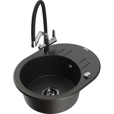 Mexen Kevin 1-bowl granite sink with kitchen faucet Duo, black/gold metallic - 6517-75-671701-07-B