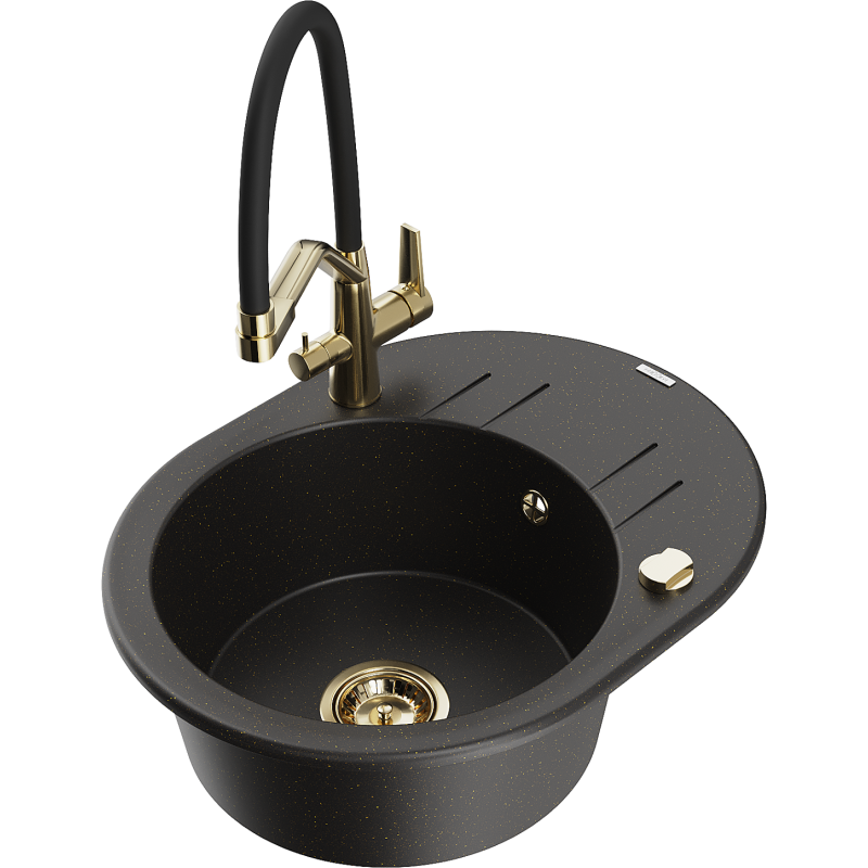Mexen Kevin lavello in granito a 1 vasca con miscelatore cucina Duo, nero/oro metallizzato - 6517-75-671701-57-G