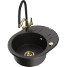 Mexen Kevin 1-bowl granite sink with Duo kitchen tap, black/gold metallic - 6517-75-671701-57-G