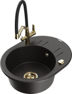 Mexen Kevin fregadero de granito de 1 cubeta con grifo de cocina Duo, negro/oro metálico - 6517-75-671701-57-G
