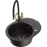 Mexen Kevin 1-bowl granite sink with Duo kitchen faucet, black/gold metallic - 6517-75-671701-57-B