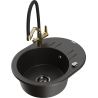Mexen Kevin granieten spoelbak met 1 bak en Duo keukenkraan, zwart/goud metallic - 6517-75-671701-57-B