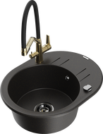Mexen Kevin granieten spoelbak met 1 bak en Duo keukenkraan, zwart/goud metallic - 6517-75-671701-57-B