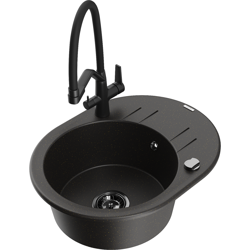 Mexen Kevin groussen one-komoresche Granit-Drain mat Duo Kichenbatterie, schwaarz/golde metalik - 6517-75-671701-70-B
