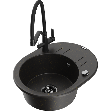 Mexen Kevin 1-bowl granite kitchen sink with Duo tap, black/gold metallic - 6517-75-671701-70-B