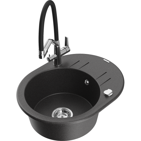 Mexen Kevin fregadero de granito de 1 cubeta con grifo de cocina Duo, negro moteado - 6517-76-671701-07
