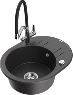 Mexen Kevin fregadero de granito de 1 cubeta con grifo de cocina Duo, negro moteado - 6517-76-671701-07