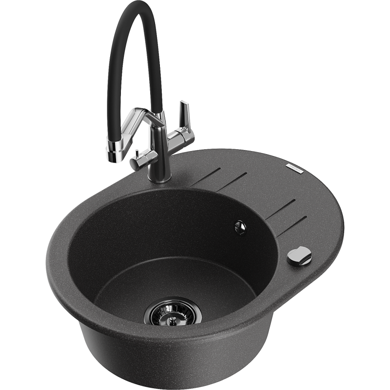 Mexen Kevin lavello in granito a 1 vasca con miscelatore cucina Duo, nero maculato - 6517-76-671701-07-B