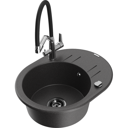 Mexen Kevin fregadero de granito de 1 tazón con grifo de cocina Duo, negro moteado - 6517-76-671701-07-B