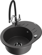 Mexen Kevin fregadero de granito de 1 tazón con grifo de cocina Duo, negro moteado - 6517-76-671701-07-B