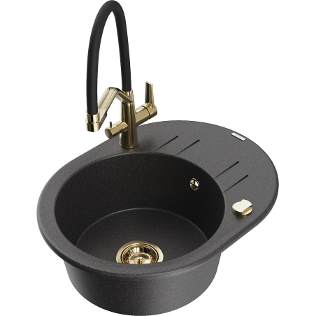 Mexen Kevin granite 1-bowl sink with Duo kitchen tap, speckled black - 6517-76-671701-57-G