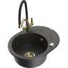 Mexen Kevin fregadero de cocina de granito de 1 cubeta con grifo de cocina Duo, negro moteado - 6517-76-671701-57-G