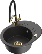 Mexen Kevin Granit-Spullsteen mat enger Kichenarmatur Duo, schwaarz gesprenkelt - 6517-76-671701-57-G